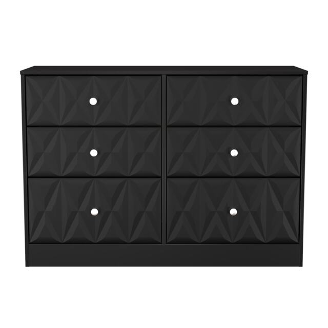 Memphis 6 Drawer Wide Chest of Drawers in Deep Black & Black Matt (Ready Assembled) Black Deep Black & Black Matt