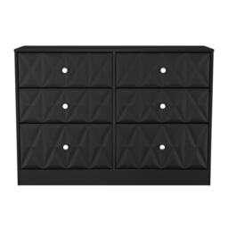 Memphis 6 Drawer Wide Chest of Drawers in Deep Black & Black Matt (Ready Assembled) Black Deep Black & Black Matt