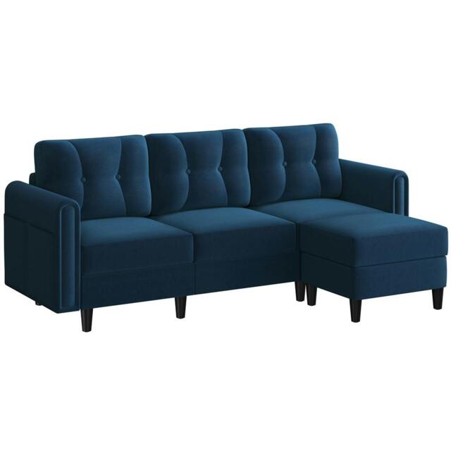 Yaheetech 189 cm W 3-Seater Sofa with Ottoman Blue Three Seater