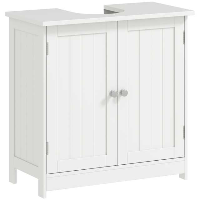 HOMCOM Basin Sink Vanity Cabinet Toilet Bathroom Shelf Door Storage Wooden White White