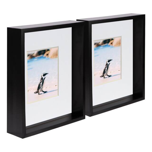 "Nicola Spring 8 x 10"" Deep Photo Frames - Black/White Mount - 3D Deep Box Picture Frame Display Case (27.5 x 22.5cm) x2"