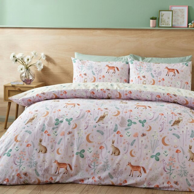 Catherine Lansfield Enchanted Twilight Animals Reversible Duvet Cover Set Lilac Purple Lilac King