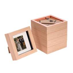 "Nicola Spring 4 x 4"" Photo Frames - Light Wood/Ivory Mount - 3D Picture Frame Box Portrait Display Case (12.5 x 12.5cm) Set of 5"