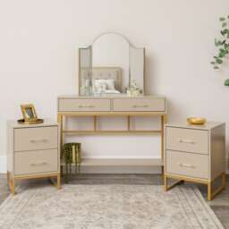 Two Drawer Dressing Table Set & Pair Of Two Drawer Bedside Tables - Liana Taupe Range