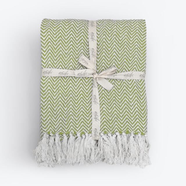 Large Cotton Chevron Herringbone Sofa Throw Blanket - 150 x 200cm Green Green One Size 1
