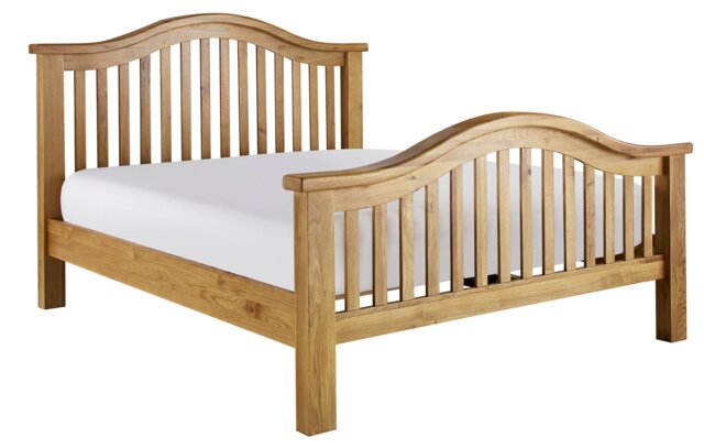 4ft6 Double Real oak,Chunky, Curved, Solid,strong,wood bed frame.High foot end wooden bedstead