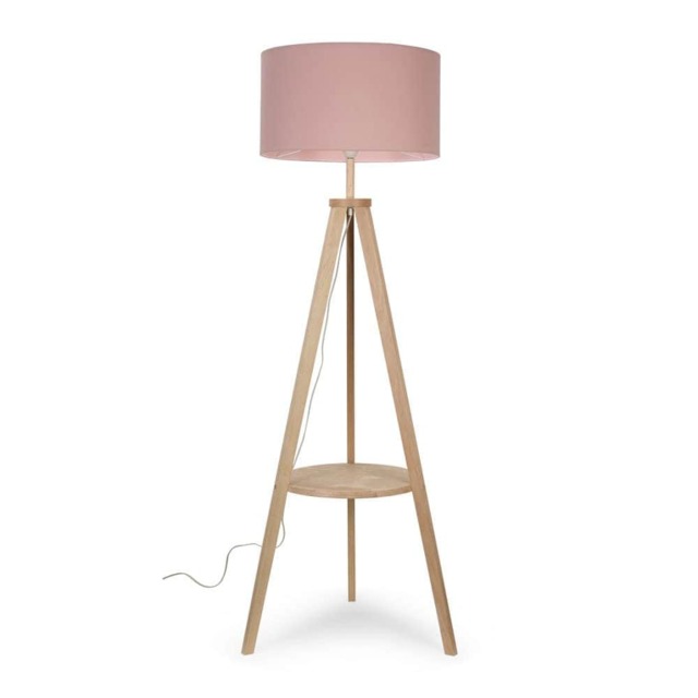 ValueLights Morrigan Blush Shade Wooden Tripod Floor Lamp and Bulb