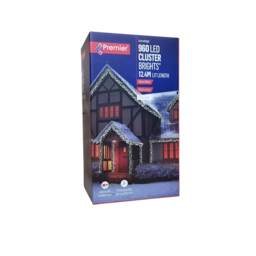 960 LED 12.4m Premier Cluster Indoor Outdoor Multi Function Mains Operated Christmas Lights with Timer on Clear Cable in Warm White