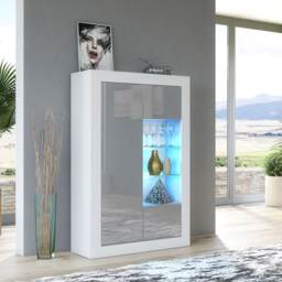 Display Cabinet Bookcase Sideboard Storage Cabinet Cupboard Grey High Gloss LED 140cm