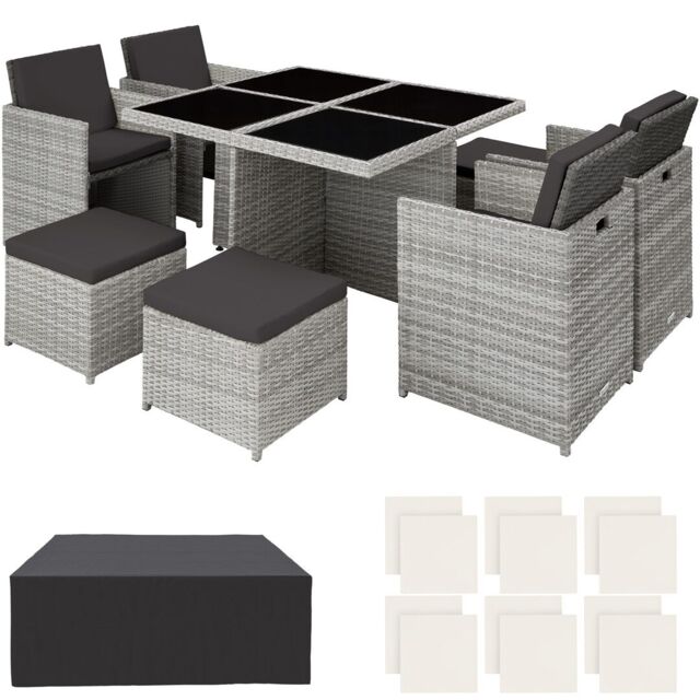 Garden Table and Chairs Manhattan - 8 seats with cushions, dining table, rain cover Grey light grey 1