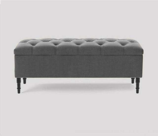 120cm Swiss Chesterfield Ottoman Storage Bench- Plush Velvet Shoe Bench - Grey Upholstery Footstool with Storage