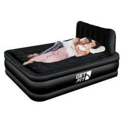 Get Fit Air Bed With Built In Electric Pump - Premium Double Airbed - Quick Blow Up Bed With Headboard & Free Inflatable Pillow Black Black Mono 1