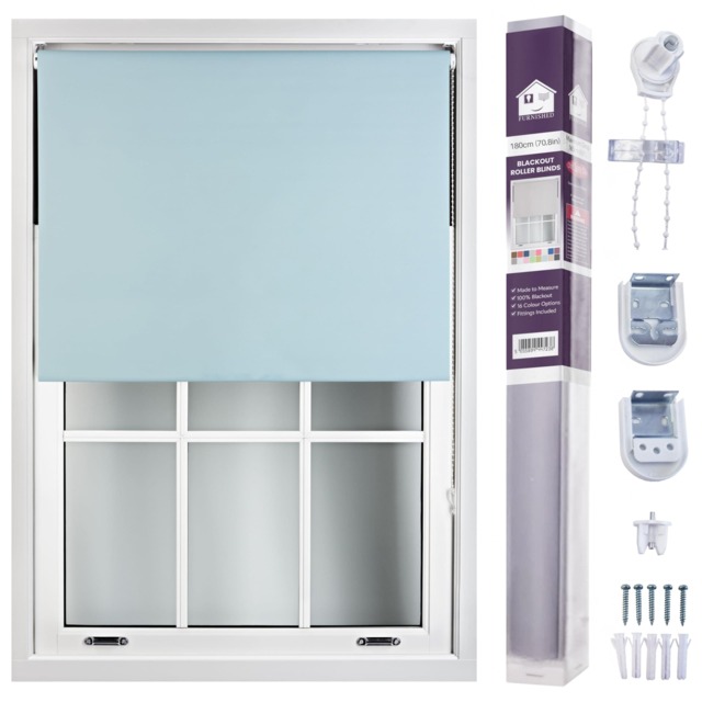 FURNISHED Made to Measure Blackout Blinds Easy Fit UV Protection Insulated Window Shade (W)180cm x (L)210cm Blue Duck Egg Blue (W) 180cm x (L) 210cm