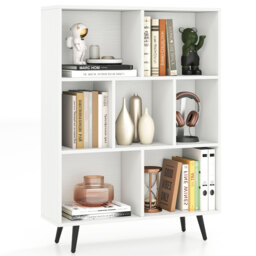 COSTWAY 7 Cube Bookcase Mid Century Modern Storage Organizer White