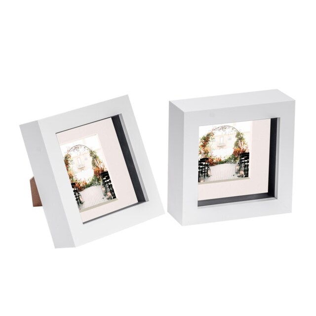 "Nicola Spring 4 x 4"" Photo Frames - White/Ivory Mount - 3D Picture Frame Box Portrait Display Case (12.5 x 12.5cm) Set of 2"