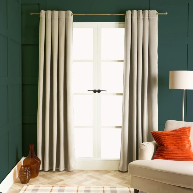 "OHS Soft Velvet Plain Dyed Thermal Insulated Panel Pair Eyelet Curtains, 66x90"" Cream Natural"
