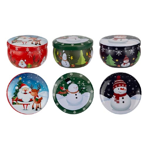 Assorted Christmas Character Candle Metal Tin