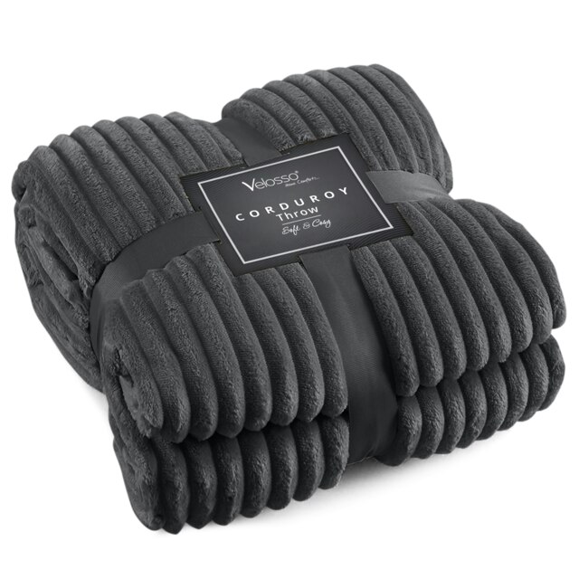 Velosso Corduroy Plush Throw - 127cm x 152cm Grey Charcoal