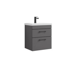 Balterley Rio 2 Drawer Wall Hung Vanity Basin Unit - with Square D-shaped handles (Tap Not Included) - Balterley Grey Gloss Grey