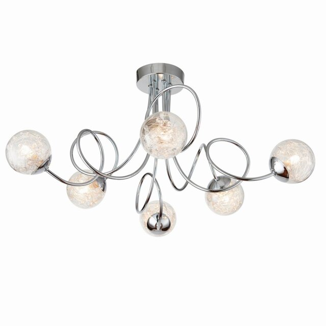 Auria LED 6 Light Semi flush Chrome With Chrome Wire, Bead Shade, G9