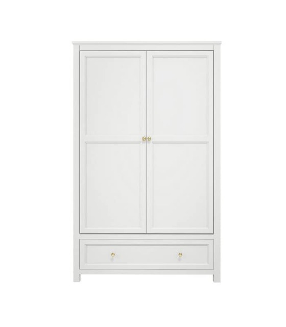 Ives 2 Door Wardrobe - Engineered Wood/Metal - L55 x W118 x H191 cm - White/Antique Brass White