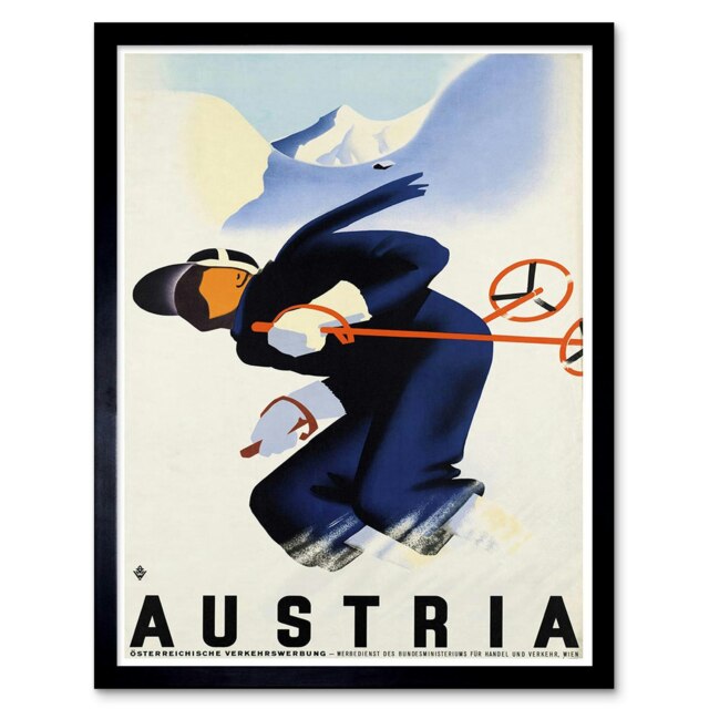 Travel Austria Winter Sport Ski Snow Mountain Alps Framed Wall Art Print