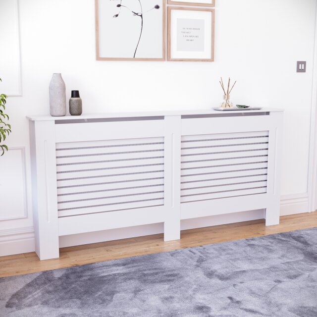 Vida Designs Milton Radiator Cover Painted MDF Slatted Cabinet, White, 172cm