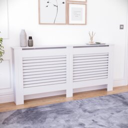 Vida Designs Milton Radiator Cover Painted MDF Slatted Cabinet, White, 172cm