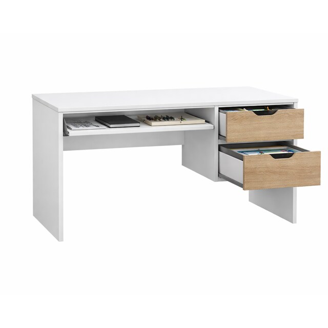 Modern Home Office Desk with Storage Drawers, White/Oak Effect