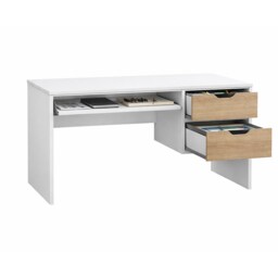 Modern Home Office Desk with Storage Drawers, White/Oak Effect