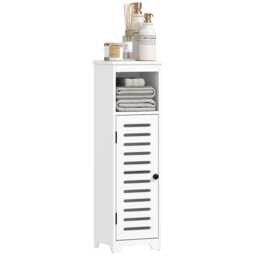 HOMCOM Slim Bathroom Floor Cabinet with Louvered Door, Bathroom Storage Unit with Open Shelf, Adjustable Shelf, Freestanding Bathroom Cabinet Storage Cupboard, for Bathroom Living Room Kitchen, White