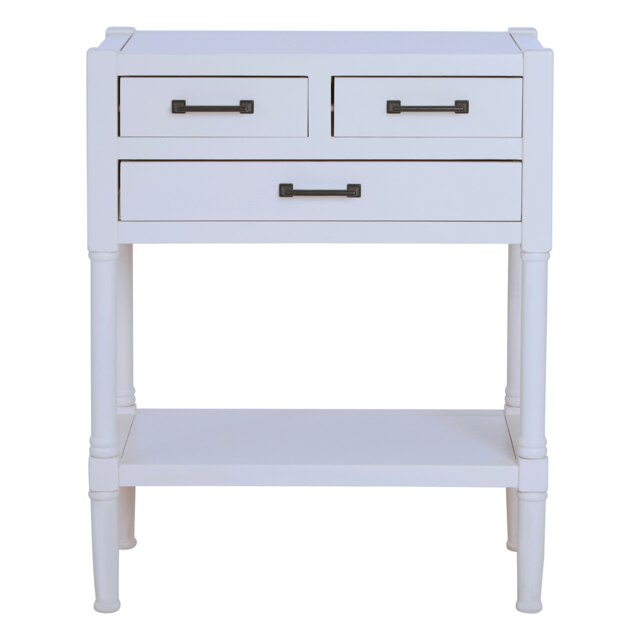 Orsina Pearl White Console Table for Hallway, Pine Wood Wood Table for Home Décor with 3 drawers