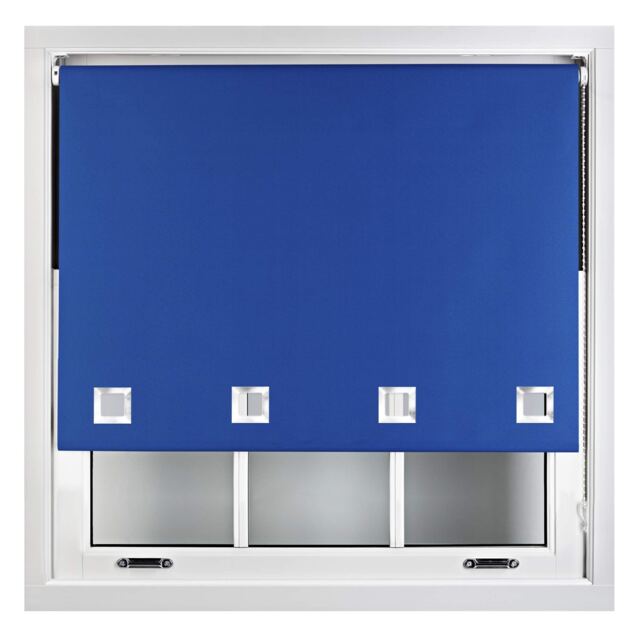 FURNISHED Blackout Roller Blinds with Large Square Eyelets Made to Measure Window Shade Blue Blue (W) 120cm x (L) 165cm