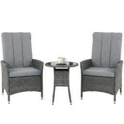 Outsunny Rattan Bistro Set, Reclining Garden Chairs and Table, Grey Grey Grey Chair: 59 x 59 x 100 cm Table: 50 x 50 x 58 cm