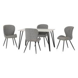 Marlow & Quebec Indoor Dining Set with 4 Chairs - White Marble - Grey Grey White Marble/Grey Faux Leather 5