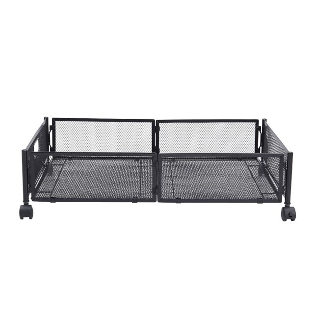 Living and Home Under Bed Steel Storage Organizer Basket with Wheels Black