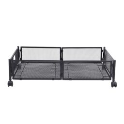 Living and Home Under Bed Steel Storage Organizer Basket with Wheels Black