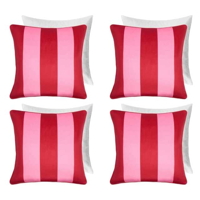 OHS 4 x Matte Velvet Stripe Filled Cushions, 45x45cm - Red/Pink Multi Red and Pink 45 x 45cm 4