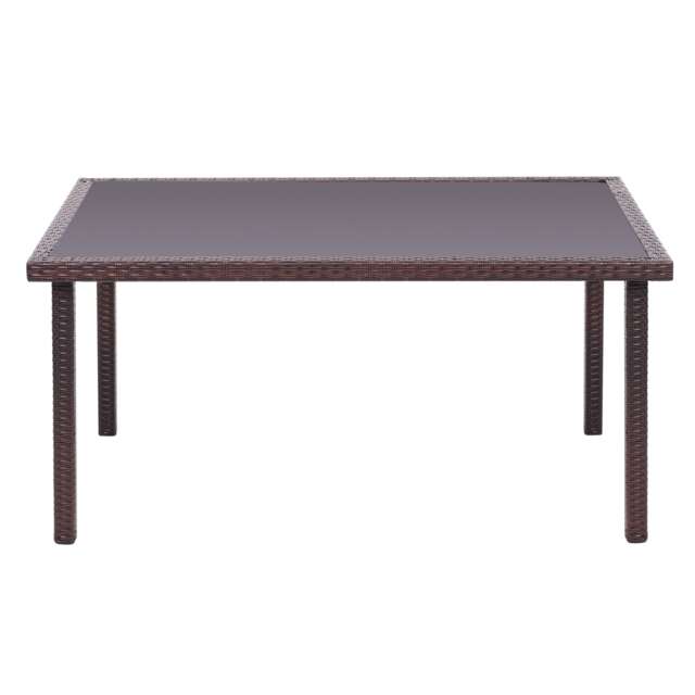 Living and Home Rustic Rectangle Outdoor Garden Wicker Table with Tempered Glass Tabletop