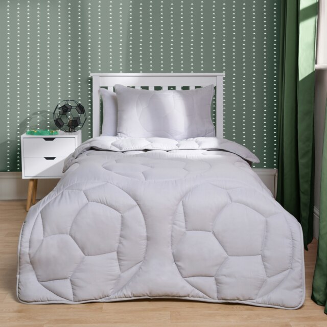 OHS Quilted Embossed Patterned Soft Plump Coverless 7.5 Tog Washable Duvet Cover and Pillowcase Bedding Set Grey Football Single