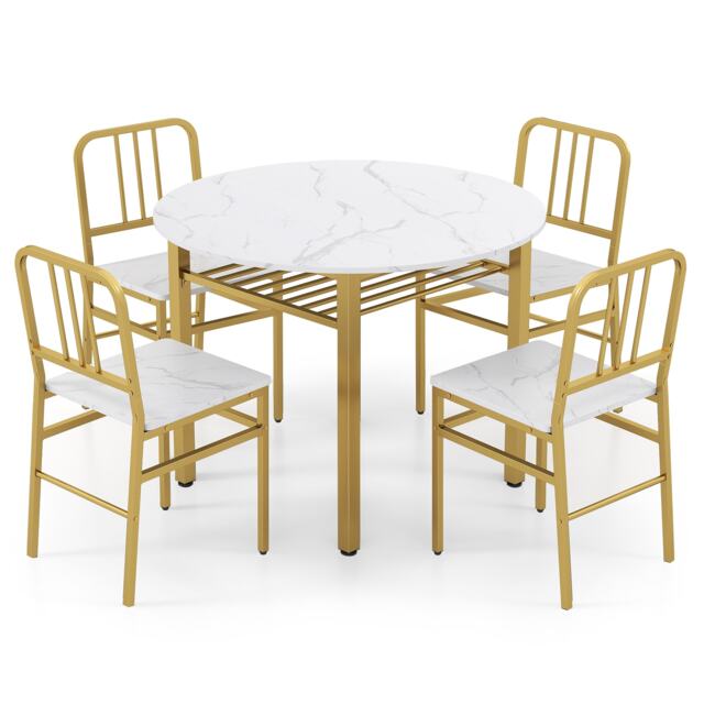 COSTWAY 5 Piece Dining Table Set Round Kitchen Table & 4 Chairs-White