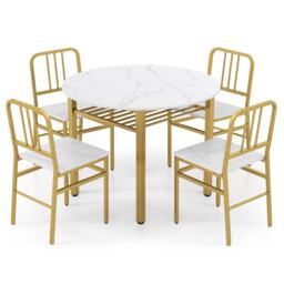 COSTWAY 5 Piece Dining Table Set Round Kitchen Table & 4 Chairs-White