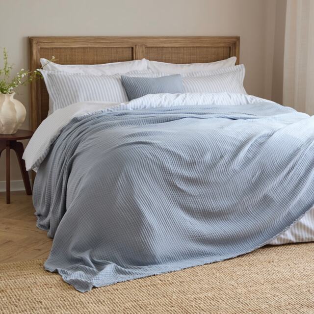 Yard Lark Muslin Cotton Throw Blue Mineral Blue L