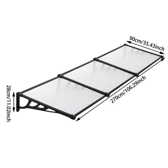 Living and Home Door Window Awning Canopy Rain Cover - L270*W90*H28cm Black