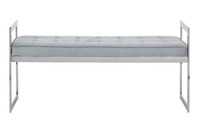 Stylish Powder Blue And Silver Finish Bench, Luxe Bench For Outdoor, Accent Dining Bench For Diningroom Blue