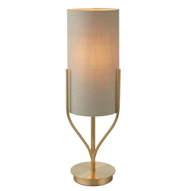 Fraser Base & Shade Table Lamp Satin Brass Plate, Natural Linen Mix Fabric