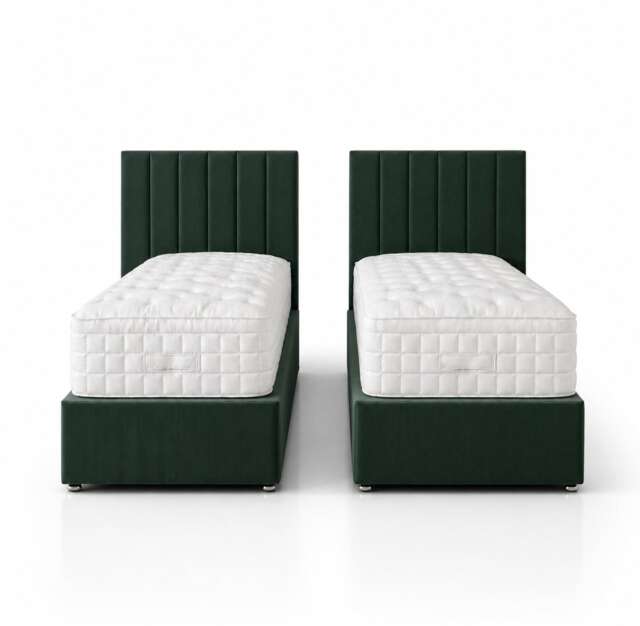 5ft Kingsize Zip Link 6x3 Length Green Plush Divan Bed Full Set No Drawers