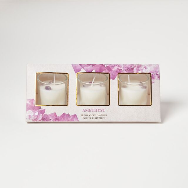 Homescapes Amethyst Lavender Crystal Scented Candle Set – Pack of 3