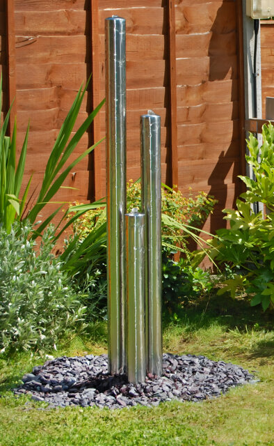 3-Tier Tube Stainless Steel Water Feature with Lights Indoor Outdoor H135cm