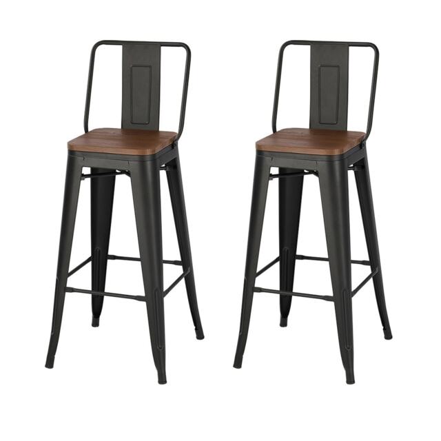 Living and Home 2-piece Metal Frame High Chair Bar Stool - Walnut